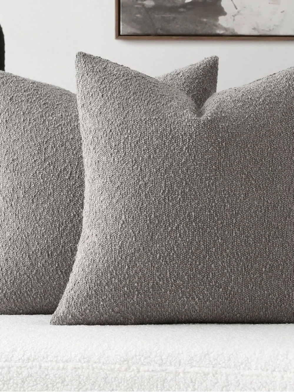 Light Grey Boucle Pillow Covers (2)